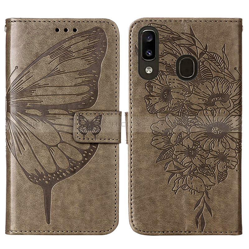 Funda de Cuero Cartera con Soporte Mariposa Carcasa Y01B para Samsung Galaxy A20 Gris