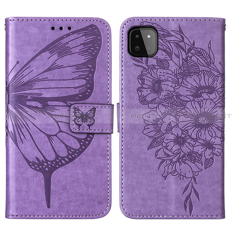 Funda de Cuero Cartera con Soporte Mariposa Carcasa Y01B para Samsung Galaxy A22 5G Purpura Claro