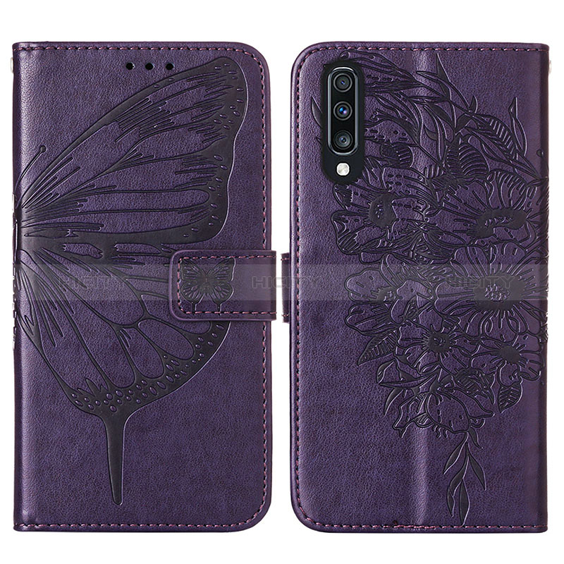 Funda de Cuero Cartera con Soporte Mariposa Carcasa Y01B para Samsung Galaxy A30S Morado