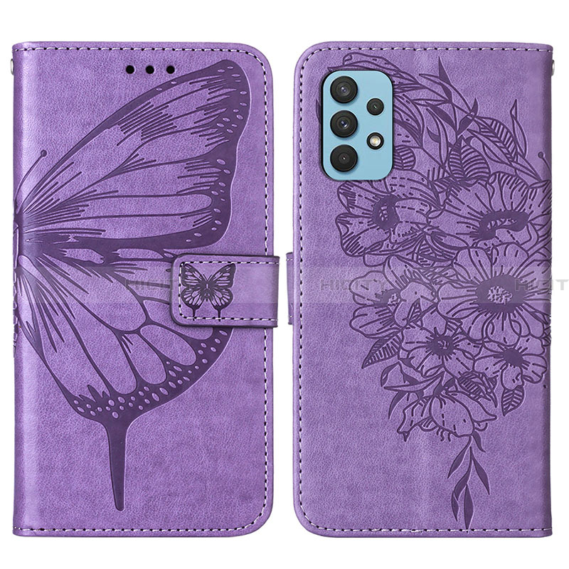 Funda de Cuero Cartera con Soporte Mariposa Carcasa Y01B para Samsung Galaxy A32 4G Purpura Claro