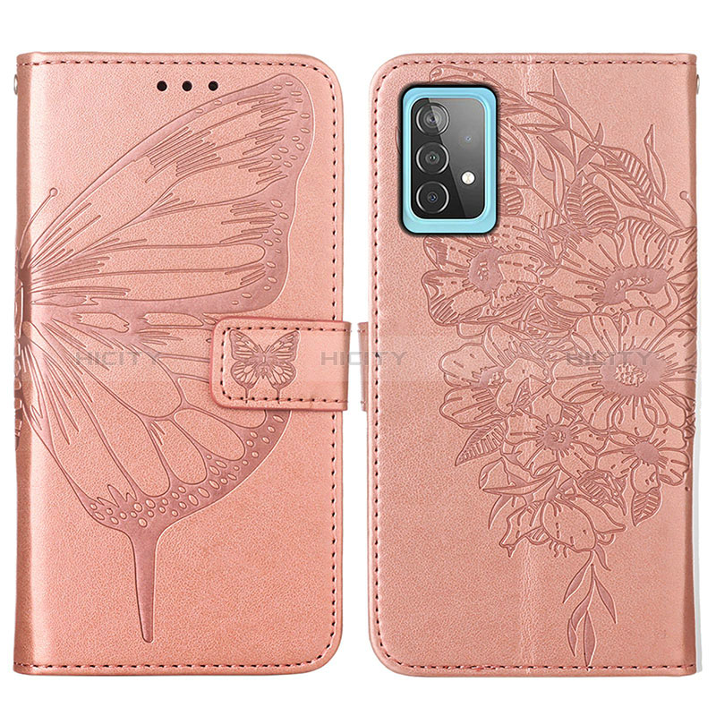 Funda de Cuero Cartera con Soporte Mariposa Carcasa Y01B para Samsung Galaxy A52s 5G Oro Rosa