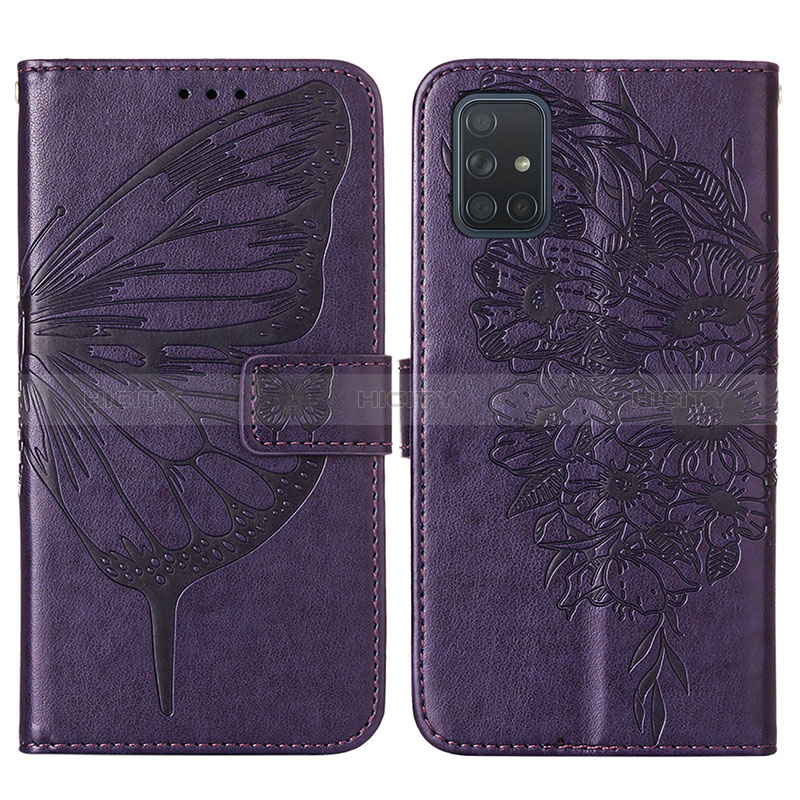 Funda de Cuero Cartera con Soporte Mariposa Carcasa Y01B para Samsung Galaxy A71 4G A715 Morado