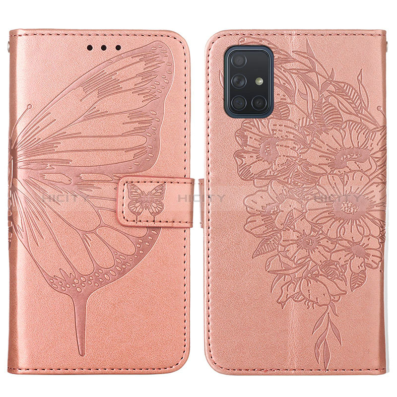 Funda de Cuero Cartera con Soporte Mariposa Carcasa Y01B para Samsung Galaxy A71 4G A715 Oro Rosa