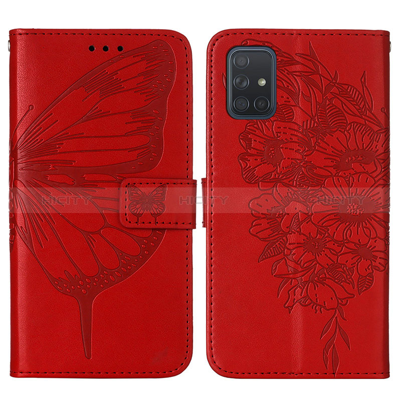 Funda de Cuero Cartera con Soporte Mariposa Carcasa Y01B para Samsung Galaxy A71 4G A715 Rojo