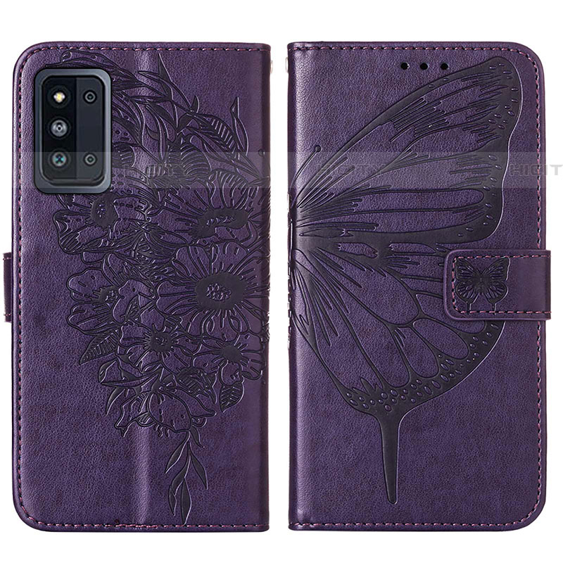 Funda de Cuero Cartera con Soporte Mariposa Carcasa Y01B para Samsung Galaxy F52 5G Morado