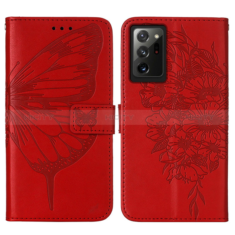 Funda de Cuero Cartera con Soporte Mariposa Carcasa Y01B para Samsung Galaxy Note 20 Ultra 5G Rojo