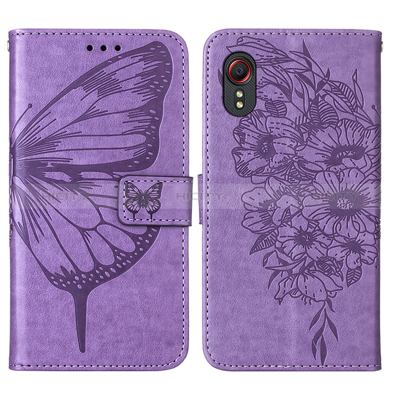 Funda de Cuero Cartera con Soporte Mariposa Carcasa Y01B para Samsung Galaxy XCover 5 SM-G525F Purpura Claro