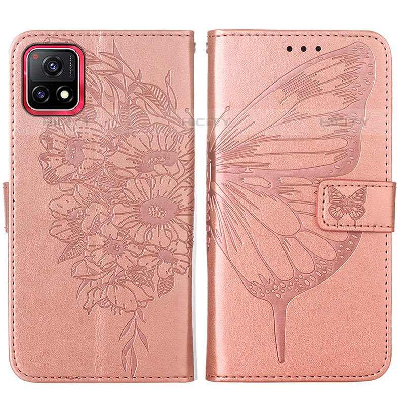 Funda de Cuero Cartera con Soporte Mariposa Carcasa Y01B para Vivo iQOO U3 5G Oro Rosa