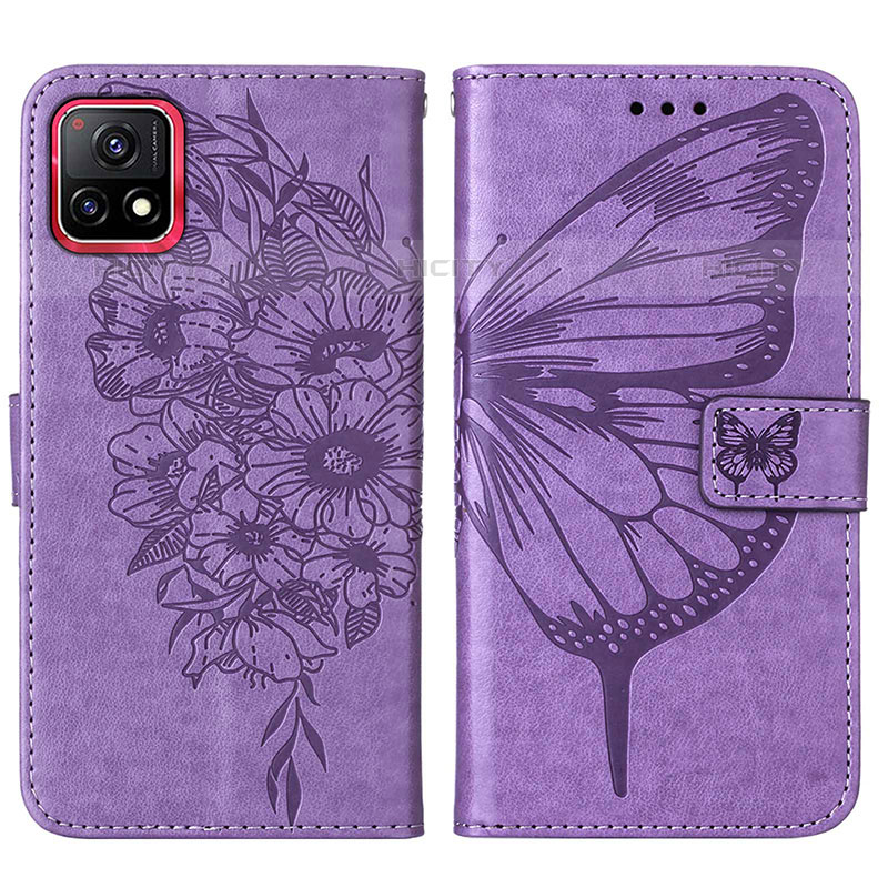 Funda de Cuero Cartera con Soporte Mariposa Carcasa Y01B para Vivo iQOO U3 5G Purpura Claro