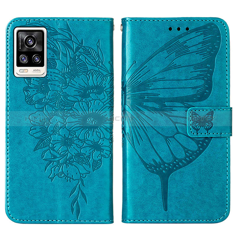 Funda de Cuero Cartera con Soporte Mariposa Carcasa Y01B para Vivo V21e 4G Azul