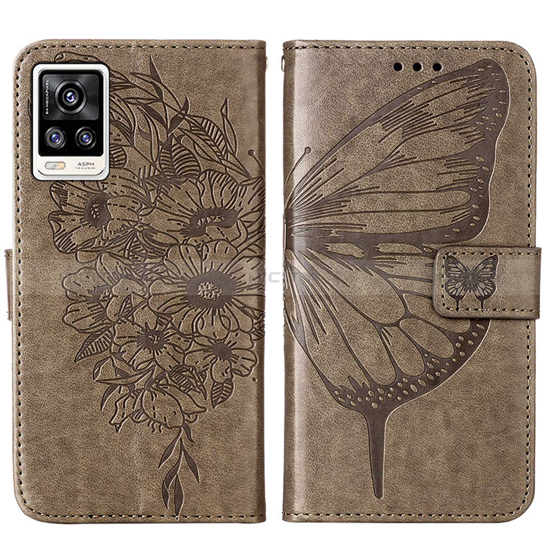 Funda de Cuero Cartera con Soporte Mariposa Carcasa Y01B para Vivo V21e 4G Gris