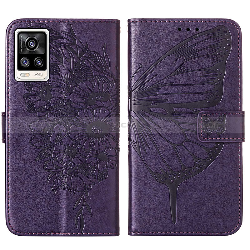 Funda de Cuero Cartera con Soporte Mariposa Carcasa Y01B para Vivo V21e 4G Morado