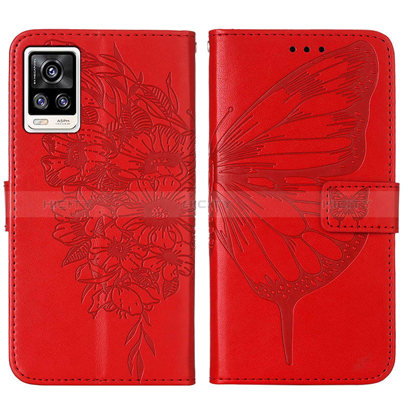 Funda de Cuero Cartera con Soporte Mariposa Carcasa Y01B para Vivo V21e 4G Rojo