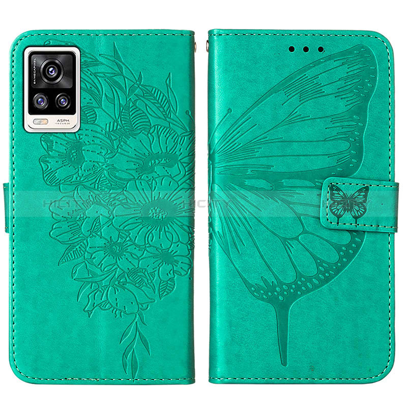 Funda de Cuero Cartera con Soporte Mariposa Carcasa Y01B para Vivo V21e 4G Verde