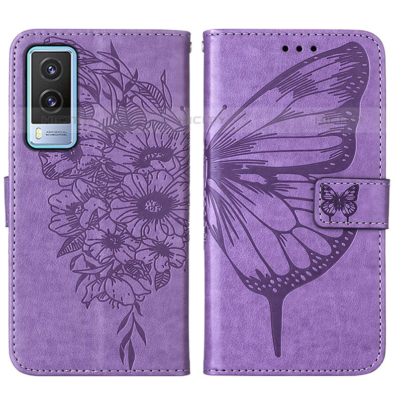 Funda de Cuero Cartera con Soporte Mariposa Carcasa Y01B para Vivo V21e 5G Purpura Claro