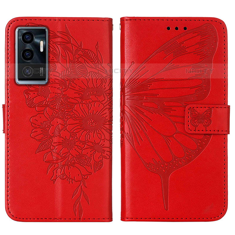 Funda de Cuero Cartera con Soporte Mariposa Carcasa Y01B para Vivo V23e Rojo