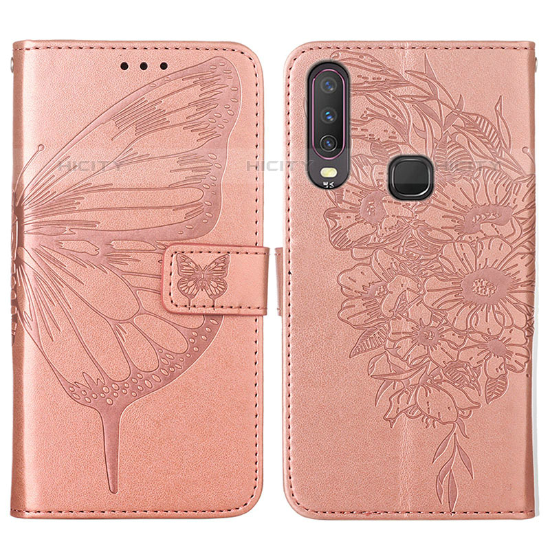 Funda de Cuero Cartera con Soporte Mariposa Carcasa Y01B para Vivo Y3 Oro Rosa