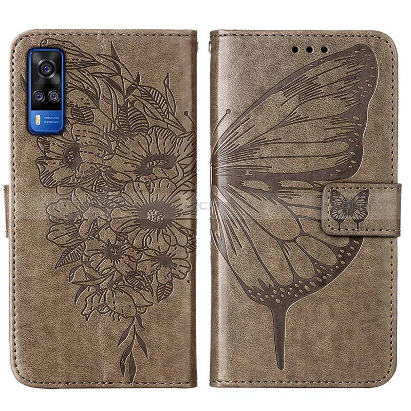 Funda de Cuero Cartera con Soporte Mariposa Carcasa Y01B para Vivo Y51 (2021) Gris