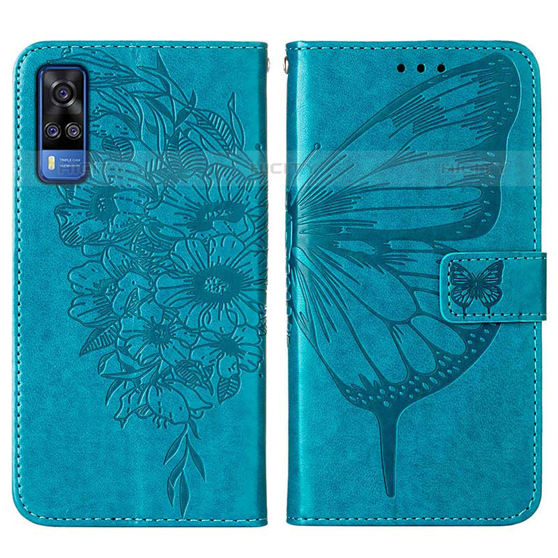 Funda de Cuero Cartera con Soporte Mariposa Carcasa Y01B para Vivo Y51A Azul