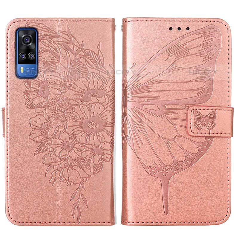 Funda de Cuero Cartera con Soporte Mariposa Carcasa Y01B para Vivo Y51A Oro Rosa