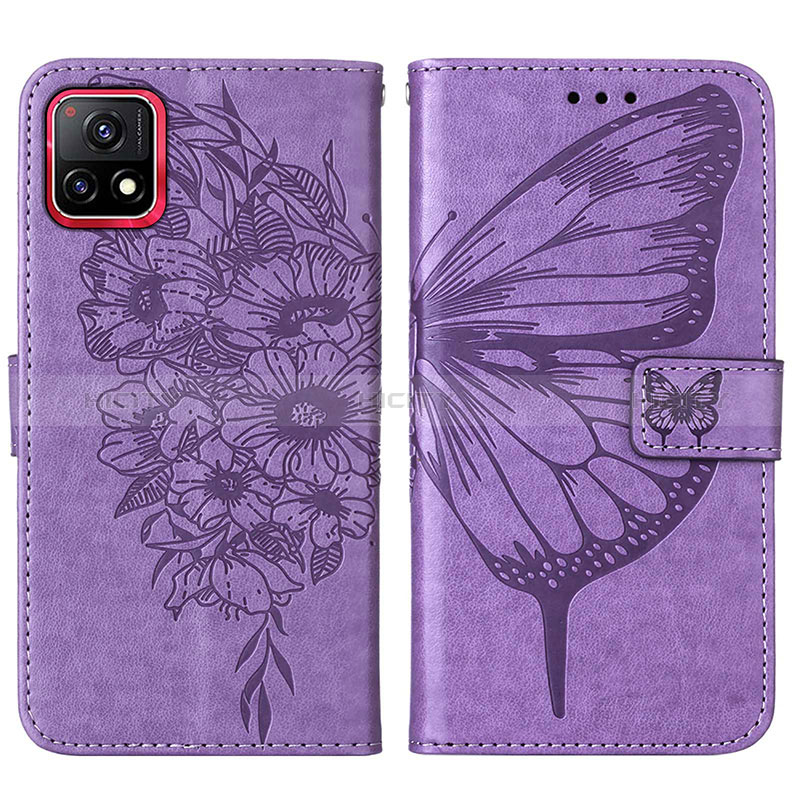 Funda de Cuero Cartera con Soporte Mariposa Carcasa Y01B para Vivo Y52s t1 5G Purpura Claro