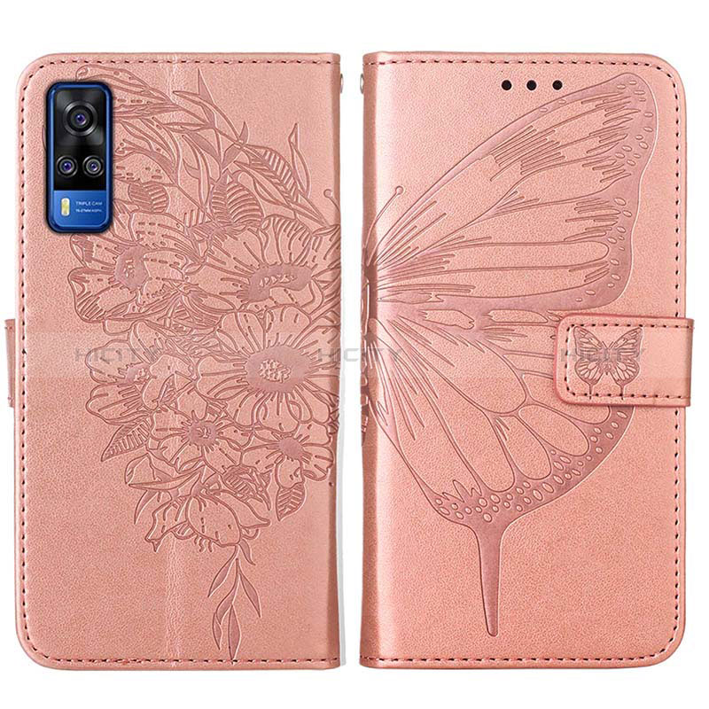 Funda de Cuero Cartera con Soporte Mariposa Carcasa Y01B para Vivo Y53s 4G Oro Rosa