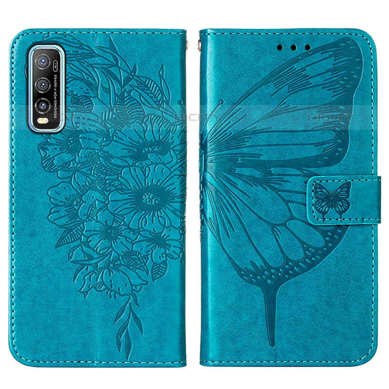 Funda de Cuero Cartera con Soporte Mariposa Carcasa Y01B para Vivo Y70S 5G Azul