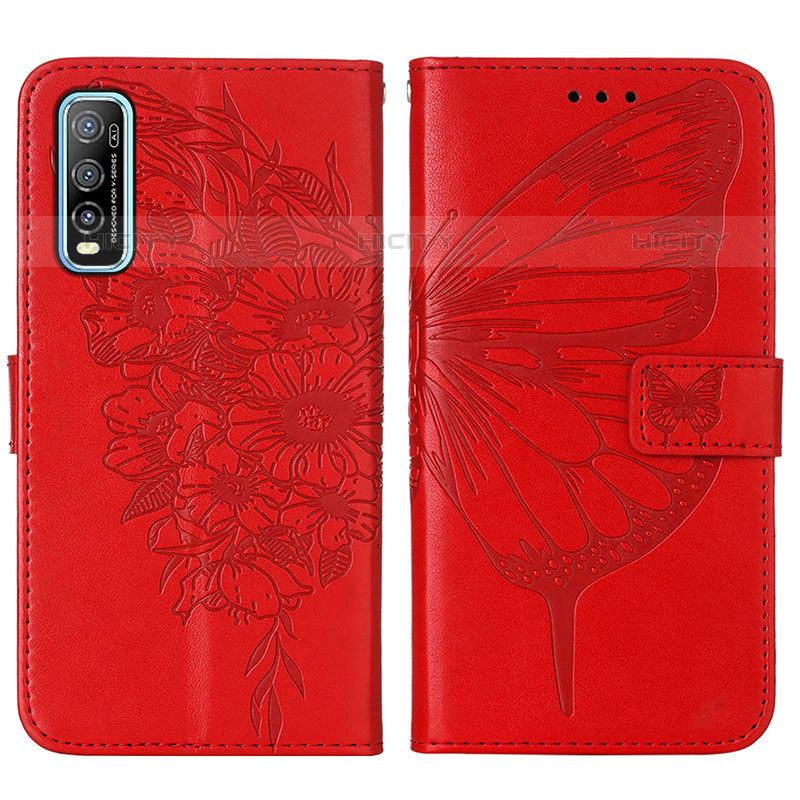 Funda de Cuero Cartera con Soporte Mariposa Carcasa Y01B para Vivo Y70S 5G Rojo