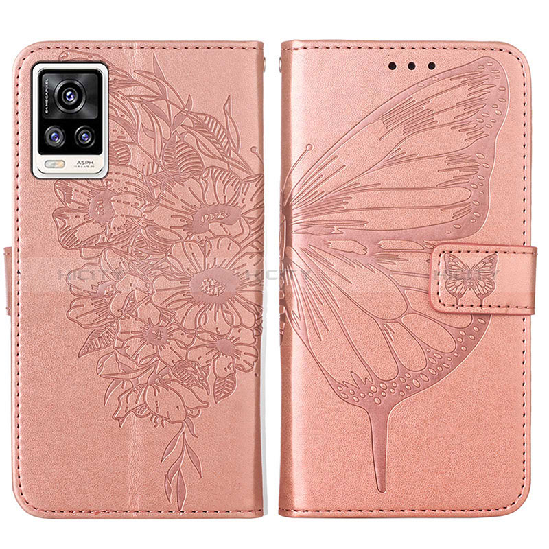 Funda de Cuero Cartera con Soporte Mariposa Carcasa Y01B para Vivo Y73 (2021) Oro Rosa