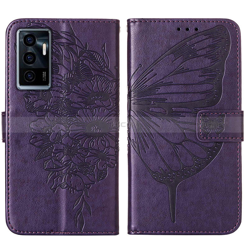 Funda de Cuero Cartera con Soporte Mariposa Carcasa Y01B para Vivo Y75 4G Morado