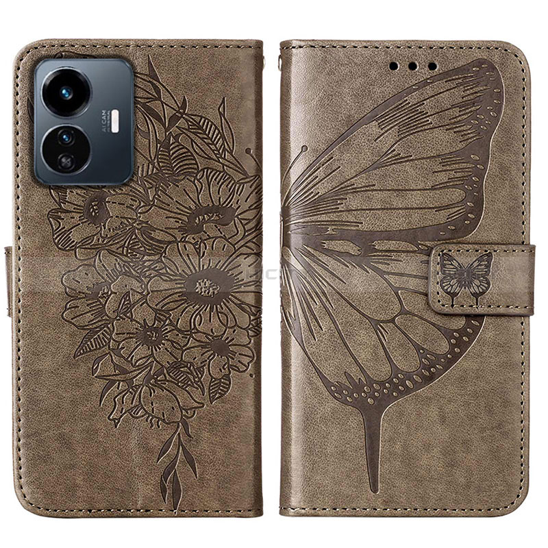 Funda de Cuero Cartera con Soporte Mariposa Carcasa Y01B para Vivo Y77 5G Gris