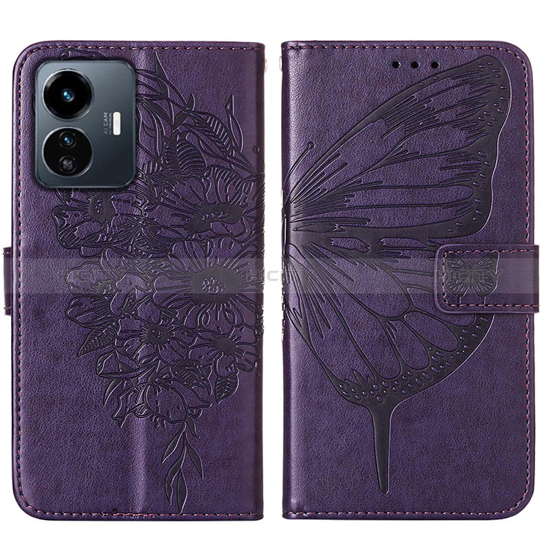 Funda de Cuero Cartera con Soporte Mariposa Carcasa Y01B para Vivo Y77 5G Morado