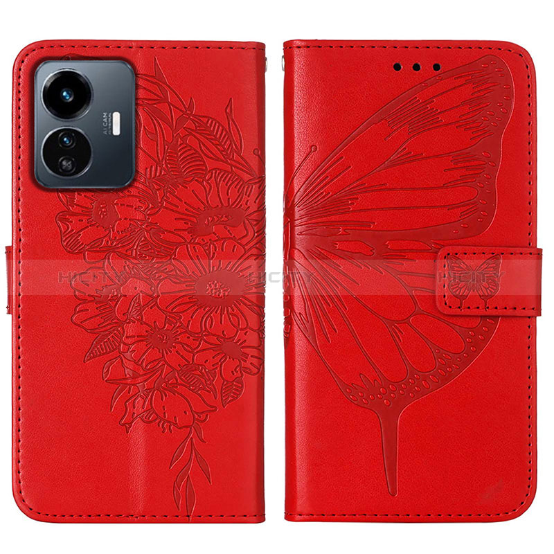 Funda de Cuero Cartera con Soporte Mariposa Carcasa Y01B para Vivo Y77 5G Rojo