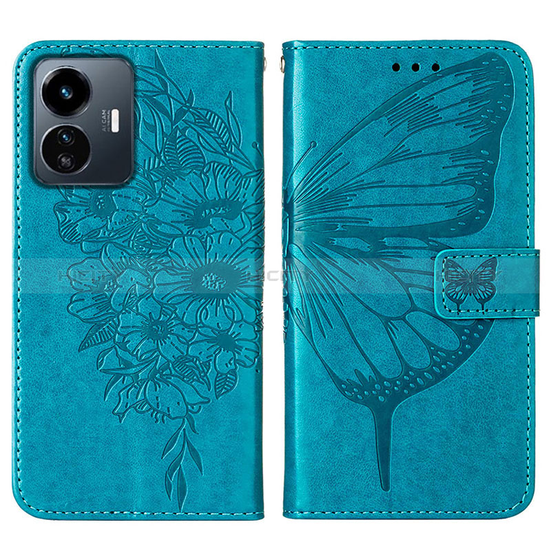 Funda de Cuero Cartera con Soporte Mariposa Carcasa Y01B para Vivo Y77e t1 Azul