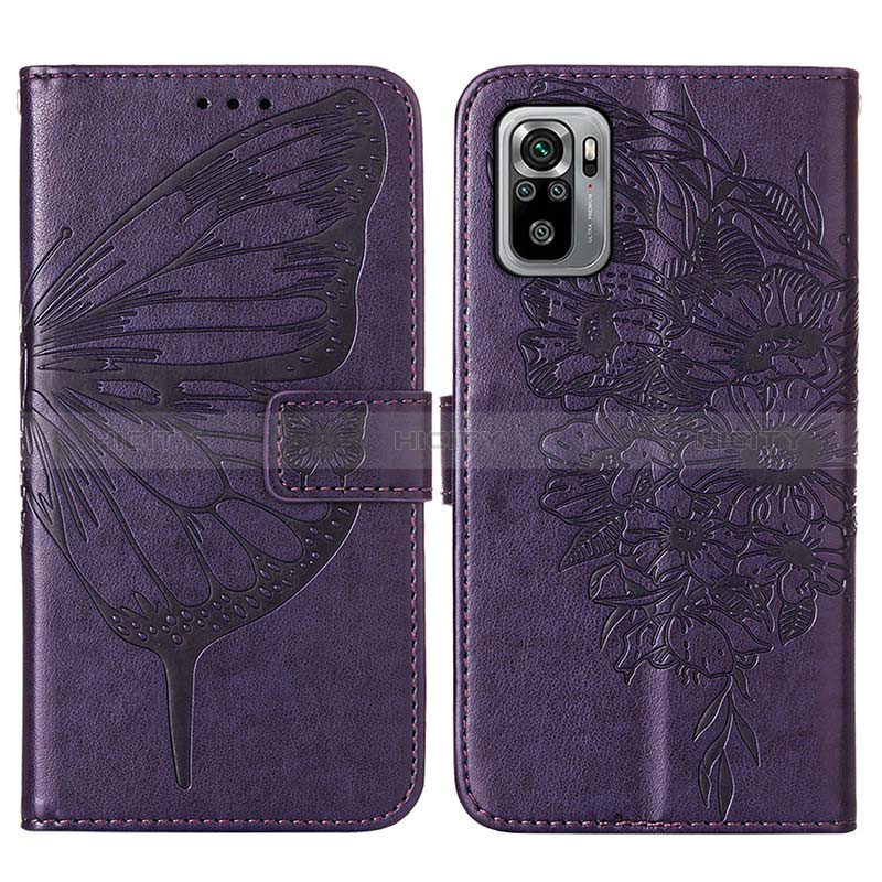 Funda de Cuero Cartera con Soporte Mariposa Carcasa Y01B para Xiaomi Redmi Note 10 4G Morado