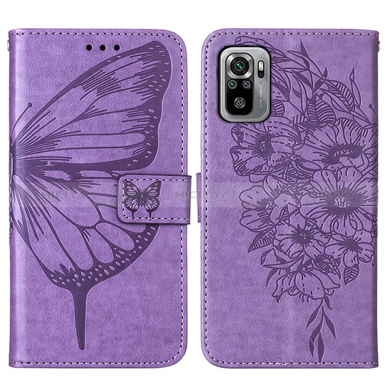 Funda de Cuero Cartera con Soporte Mariposa Carcasa Y01B para Xiaomi Redmi Note 10 4G Purpura Claro