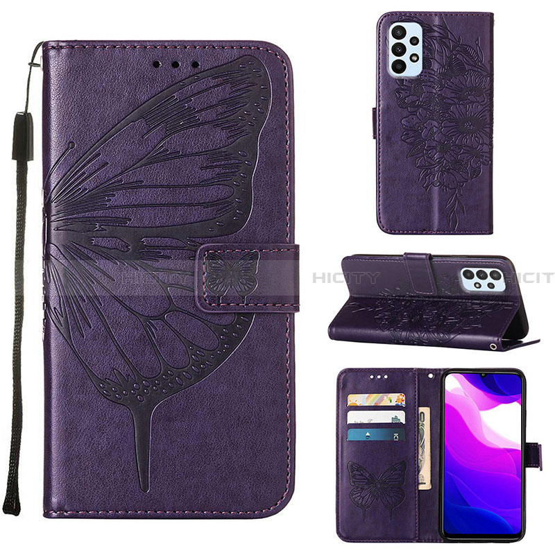 Funda de Cuero Cartera con Soporte Mariposa Carcasa Y02B para Samsung Galaxy A23 4G Morado