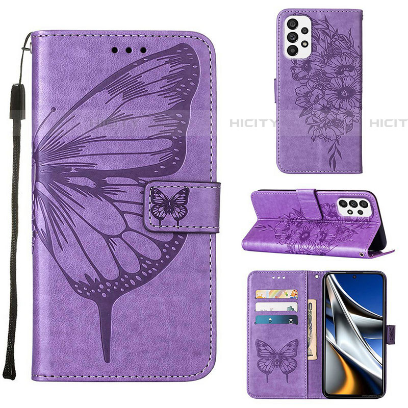 Funda de Cuero Cartera con Soporte Mariposa Carcasa Y02B para Samsung Galaxy A73 5G Purpura Claro