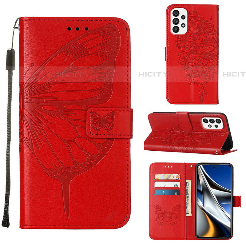 Funda de Cuero Cartera con Soporte Mariposa Carcasa Y02B para Samsung Galaxy A73 5G Rojo