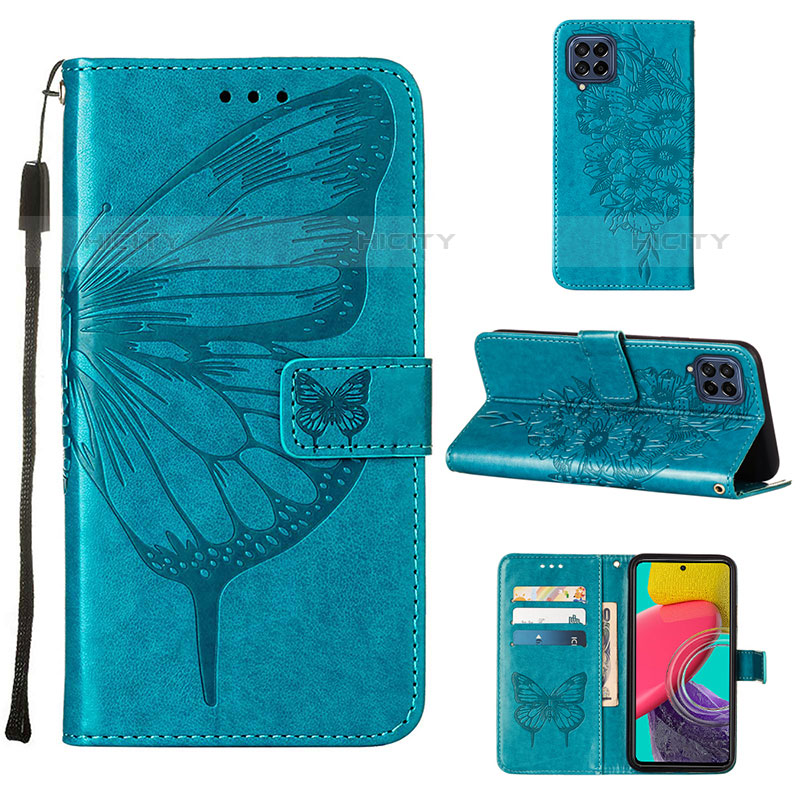 Funda de Cuero Cartera con Soporte Mariposa Carcasa Y02B para Samsung Galaxy M33 5G Azul