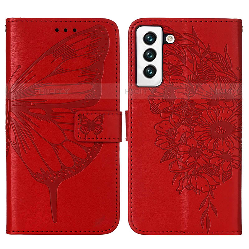 Funda de Cuero Cartera con Soporte Mariposa Carcasa Y06B para Samsung Galaxy S21 5G Rojo