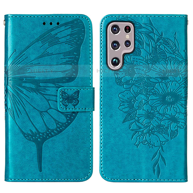 Funda de Cuero Cartera con Soporte Mariposa Carcasa Y06B para Samsung Galaxy S21 Ultra 5G Azul