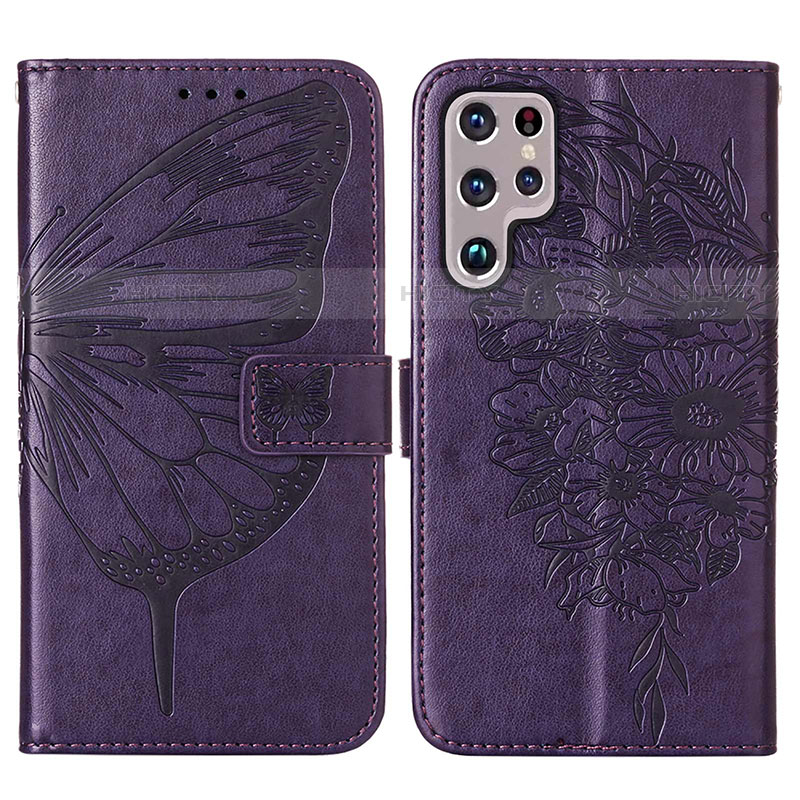 Funda de Cuero Cartera con Soporte Mariposa Carcasa Y06B para Samsung Galaxy S22 Ultra 5G Morado