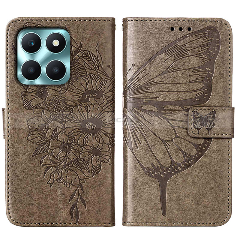 Funda de Cuero Cartera con Soporte Mariposa Carcasa YB1 para Huawei Honor X6a Gris