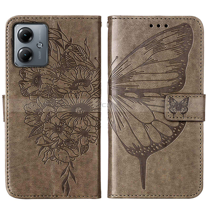 Funda de Cuero Cartera con Soporte Mariposa Carcasa YB1 para Motorola Moto G14 Gris