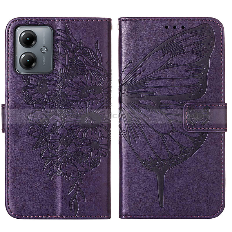 Funda de Cuero Cartera con Soporte Mariposa Carcasa YB1 para Motorola Moto G14 Morado