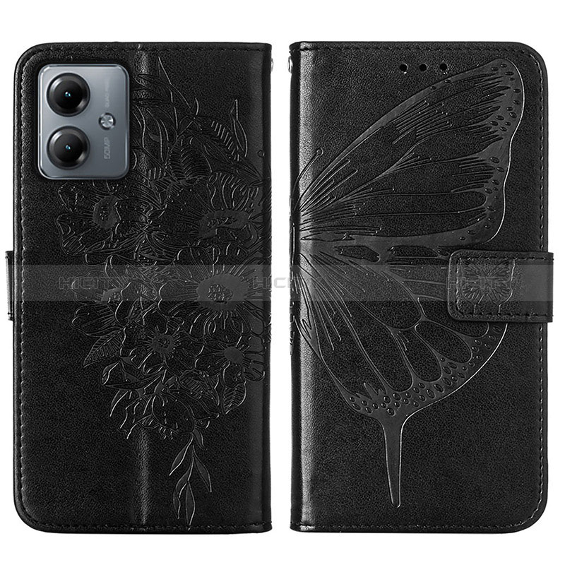 Funda de Cuero Cartera con Soporte Mariposa Carcasa YB1 para Motorola Moto G14 Negro