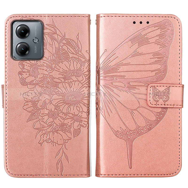 Funda de Cuero Cartera con Soporte Mariposa Carcasa YB1 para Motorola Moto G14 Oro Rosa