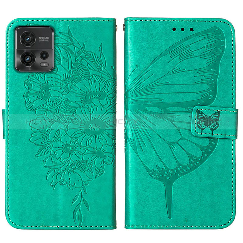 Funda de Cuero Cartera con Soporte Mariposa Carcasa YB1 para Motorola Moto G72 Verde