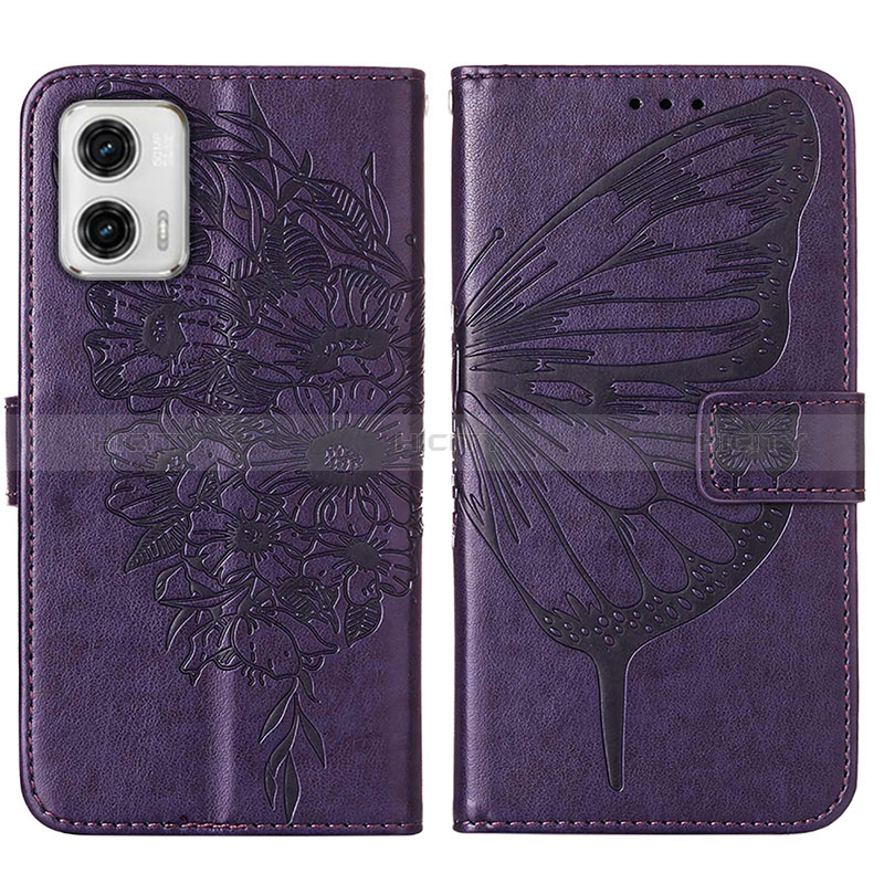 Funda de Cuero Cartera con Soporte Mariposa Carcasa YB1 para Motorola Moto G73 5G Morado